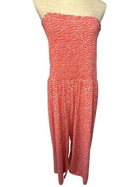 Michael Kors Strapless Smocked Coral & White Jumpsuit Summer Beachwear XL